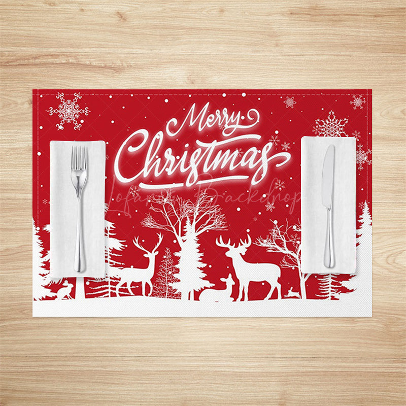 Lofaris Red White Pine Forest Elk Xmas Set Of 4 Placemats