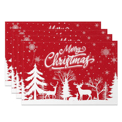Lofaris Red White Pine Forest Elk Xmas Set Of 4 Placemats