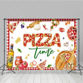 Lofaris Red White Plaid Tempting Pizza Time Party Backdrop