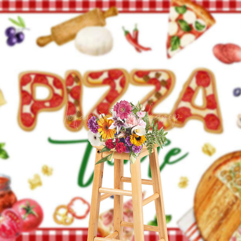 Lofaris Red White Plaid Tempting Pizza Time Party Backdrop