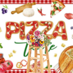 Lofaris Red White Plaid Tempting Pizza Time Party Backdrop
