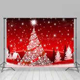 Lofaris Red White Snow Christmas Tree Xmas Party Backdrop