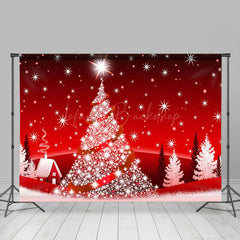 Lofaris Red White Snow Christmas Tree Xmas Party Backdrop