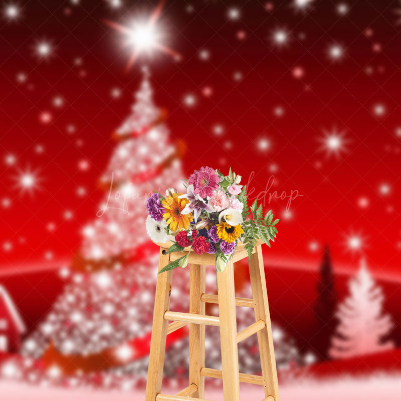 Lofaris Red White Snow Christmas Tree Xmas Party Backdrop