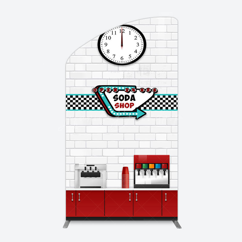 Lofaris Red White Soda Shop Clock Birthday Arch Backdrop