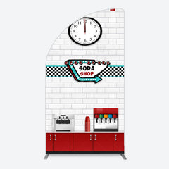 Lofaris Red White Soda Shop Clock Birthday Arch Backdrop