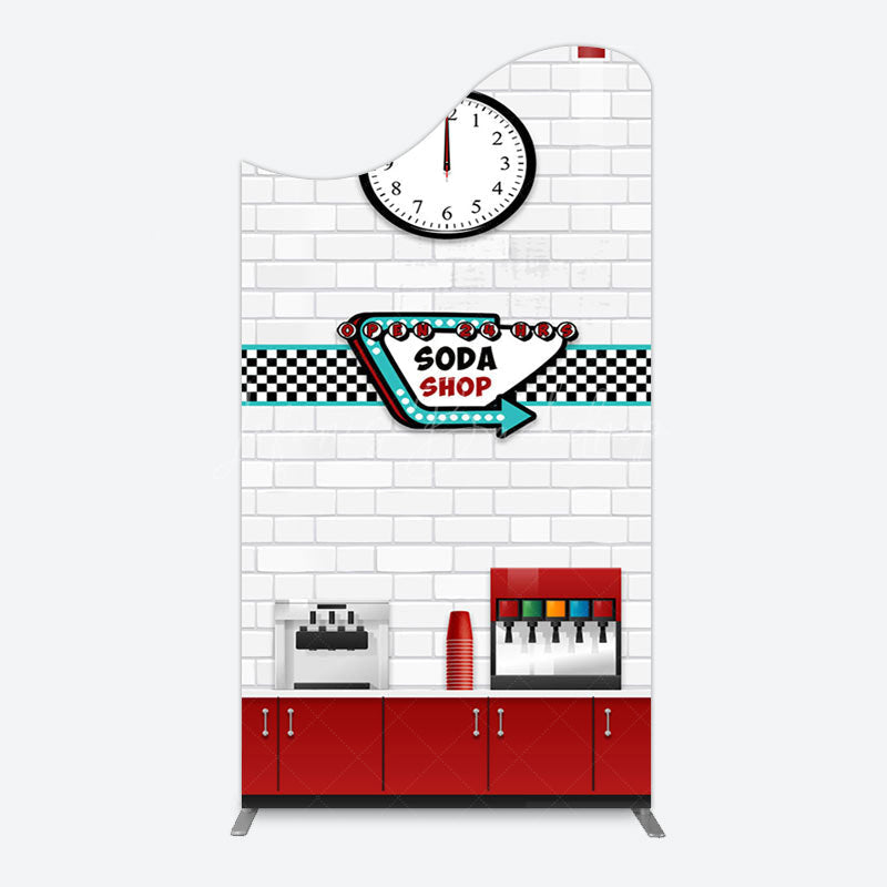 Lofaris Red White Soda Shop Clock Birthday Arch Backdrop