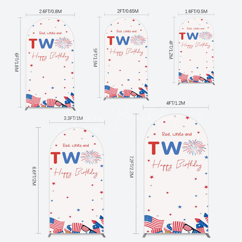 Lofaris Red White Two Happy Birthday Holiday Arch Backdrop