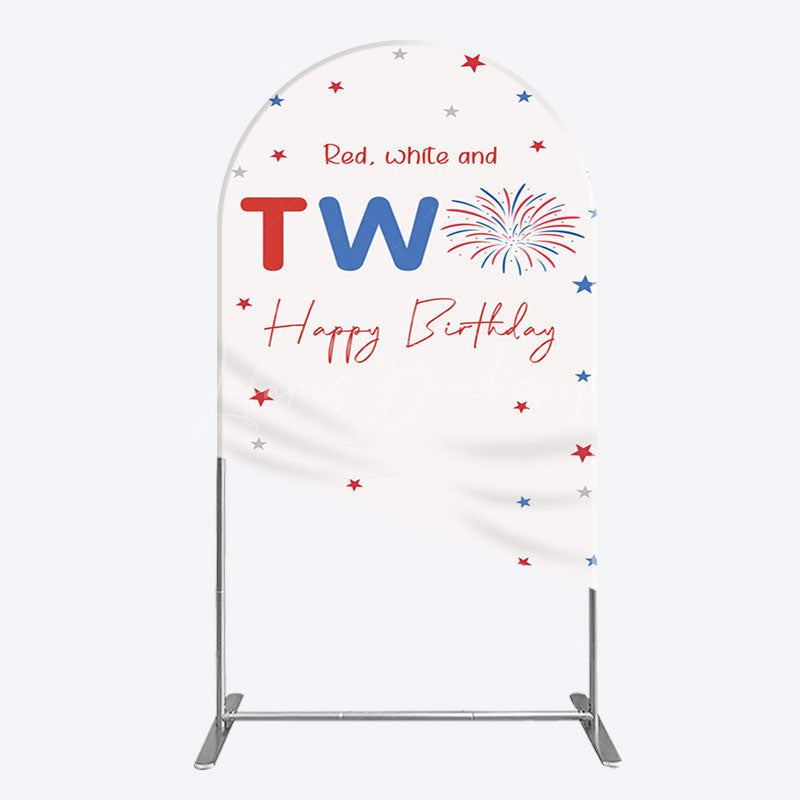 Lofaris Red White Two Happy Birthday Holiday Arch Backdrop