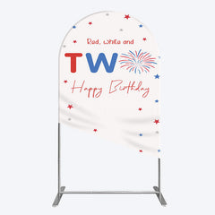 Lofaris Red White Two Happy Birthday Holiday Arch Backdrop