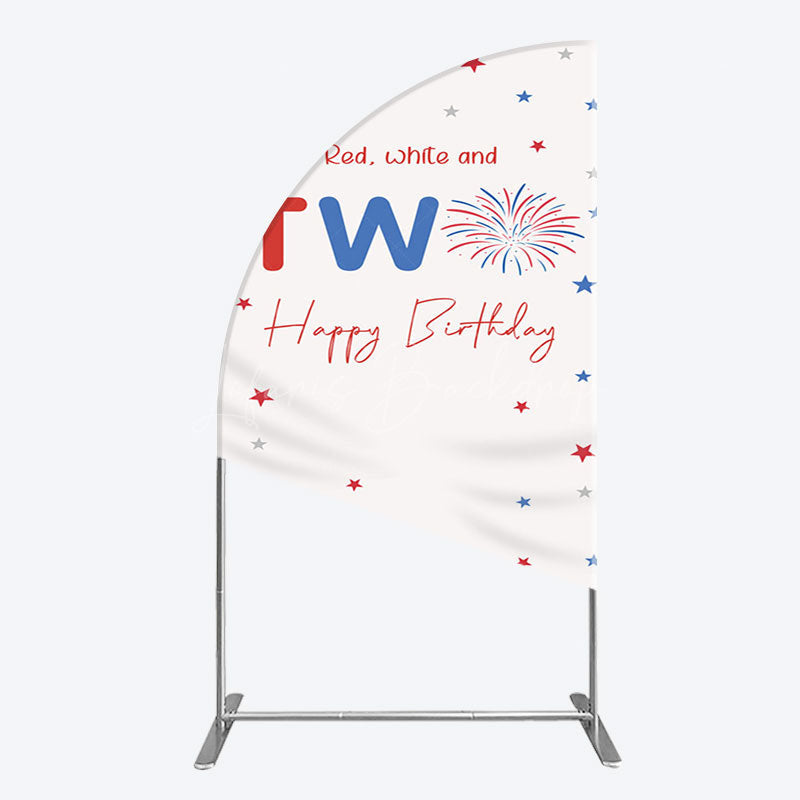 Lofaris Red White Two Happy Birthday Holiday Half Moon Arch Backdrop