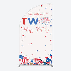 Lofaris Red White Two Happy Birthday Holiday Half Moon Arch Backdrop
