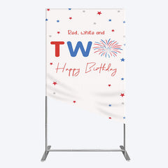 Lofaris Red White Two Happy Birthday Holiday Rectangle Backdrop