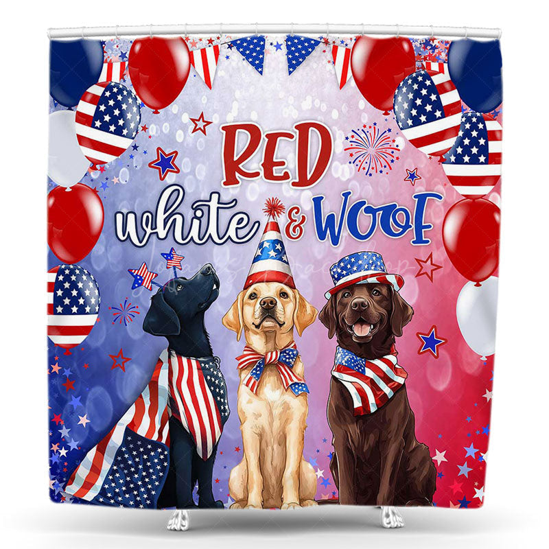 Lofaris Red White Woof Dogs Independence Day Shower Curtain