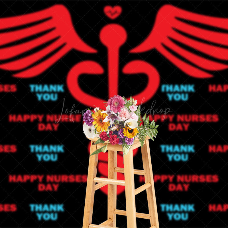 Lofaris Red Winged Wand Thank You Happy Nurses Day Backdrop