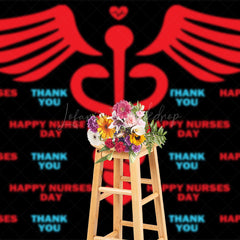 Lofaris Red Winged Wand Thank You Happy Nurses Day Backdrop