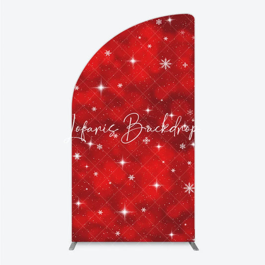 Lofaris Red Winter Wonderland Half Moon Arch Backdrop with Sparkling Snowflakes and Stars Holiday Party Decor