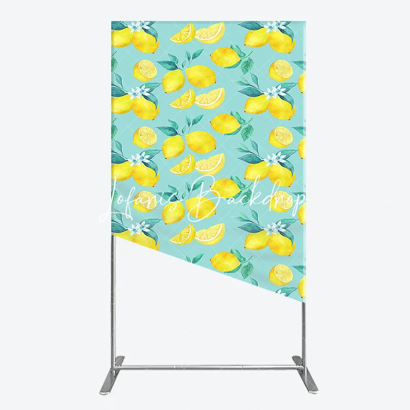 Lofaris Refreshing Watercolor Lemon and Slices Rectangle Arch Backdrop with Green Leaves Fresh Citrus Summer Party Decor