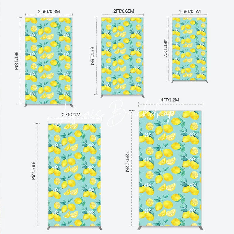Lofaris Refreshing Watercolor Lemon and Slices Rectangle Arch Backdrop with Green Leaves Fresh Citrus Summer Party Decor