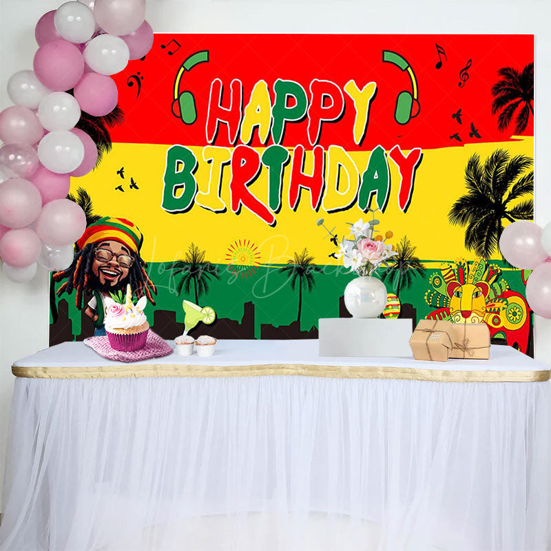 Lofaris Reggae Festival Palm Trees Happy Birthday Backdrop