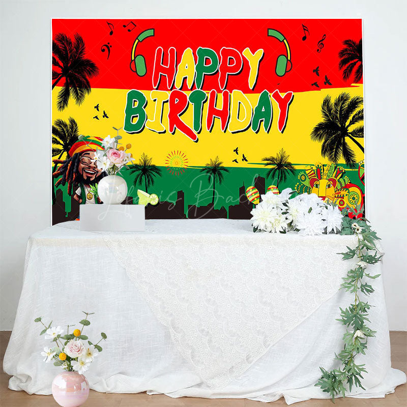 Lofaris Reggae Festival Palm Trees Happy Birthday Backdrop
