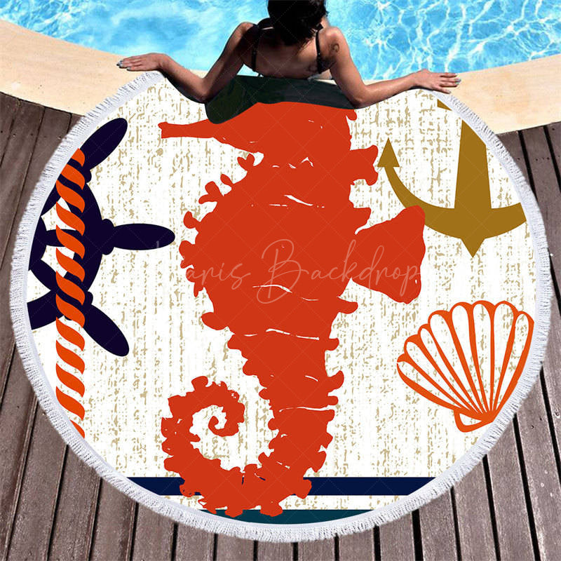 Lofaris Relax Poolside Scene Marine Life Round Beach Towel
