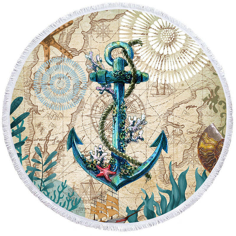 Lofaris Relaxing Poolside Anchor Pattern Round Beach Towel