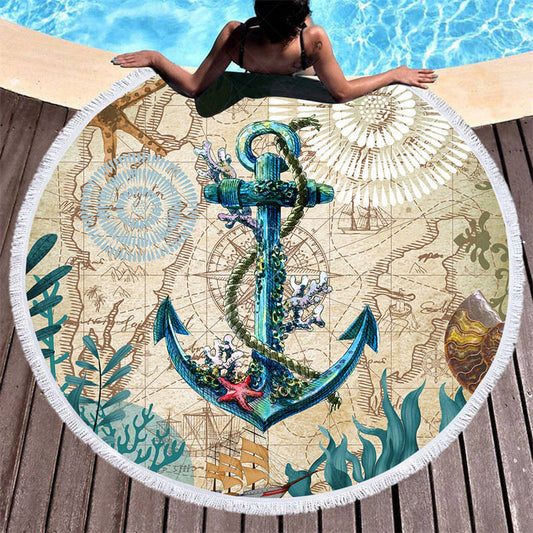 Lofaris Relaxing Poolside Anchor Pattern Round Beach Towel