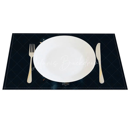 Lofaris Religious Cross Set of 4 Placemats White Flowers and Ribbon Deep Blue Holy Table Mats Decor