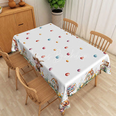 Lofaris Religious Easter Scene Rectangle Tablecloth He Is Risen Bunny Egg Table Cover Spring Holiday Home Decor