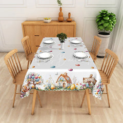 Lofaris Religious Easter Scene Rectangle Tablecloth He Is Risen Bunny Egg Table Cover Spring Holiday Home Decor