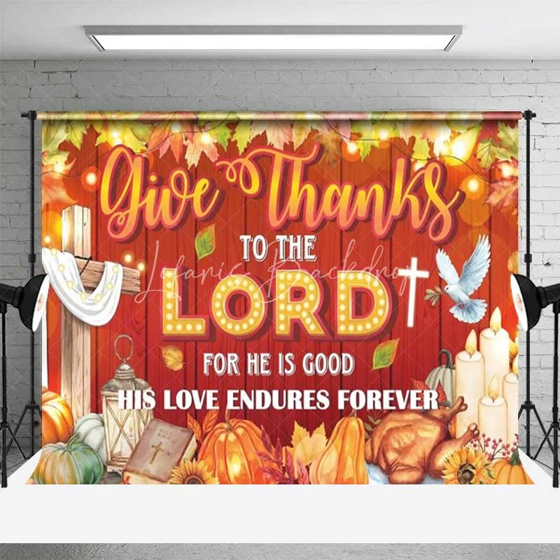 Lofaris Religious Thanksgiving Backdrop Give Thanks to the Lord Red Wood Photography Background