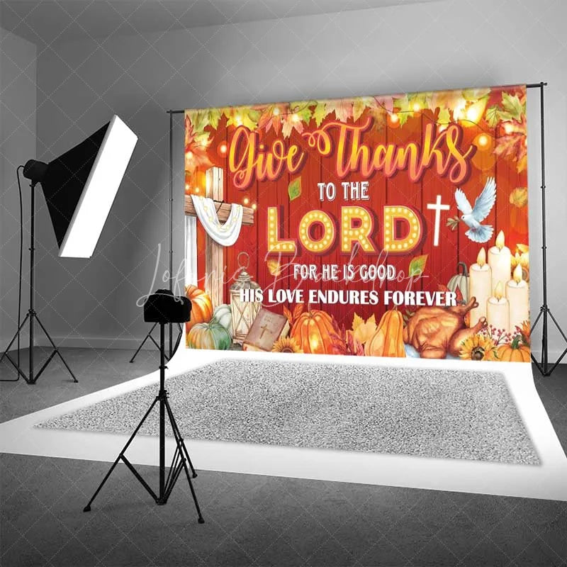 Lofaris Religious Thanksgiving Backdrop Give Thanks to the Lord Red Wood Photography Background