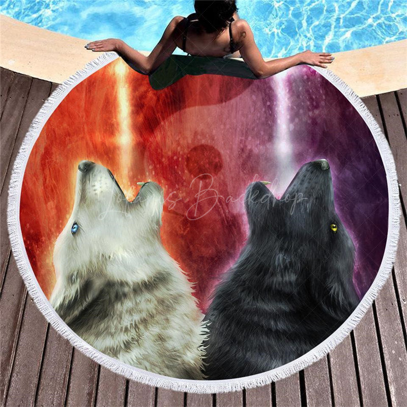 Lofaris Religious Vibe Shouting Wolf Round Beach Towel