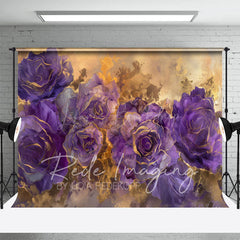 Lofaris Rendered Purple Gold Abstract Floral Fine Art Backdrop