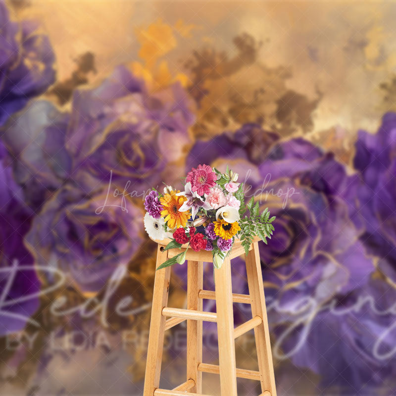 Lofaris Rendered Purple Gold Abstract Floral Fine Art Backdrop