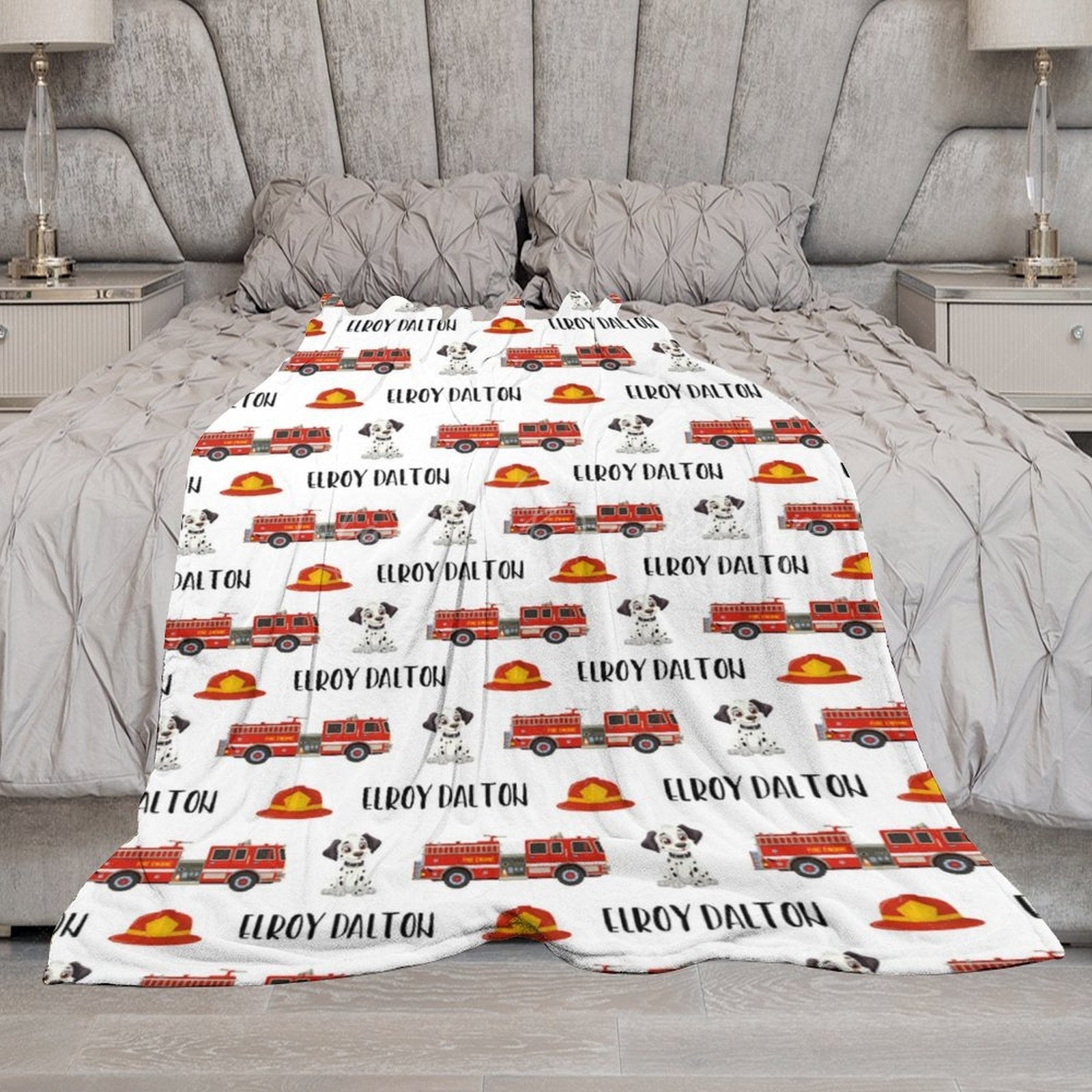 Lofaris Repeated Cute Dalmatian Red Fire Truck Baby Blanket