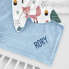 Lofaris Repeated Cute Fox Bears Trees Minky Baby Blanket