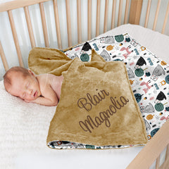 Lofaris Repeated Cute Fox Bears Trees Minky Baby Blanket