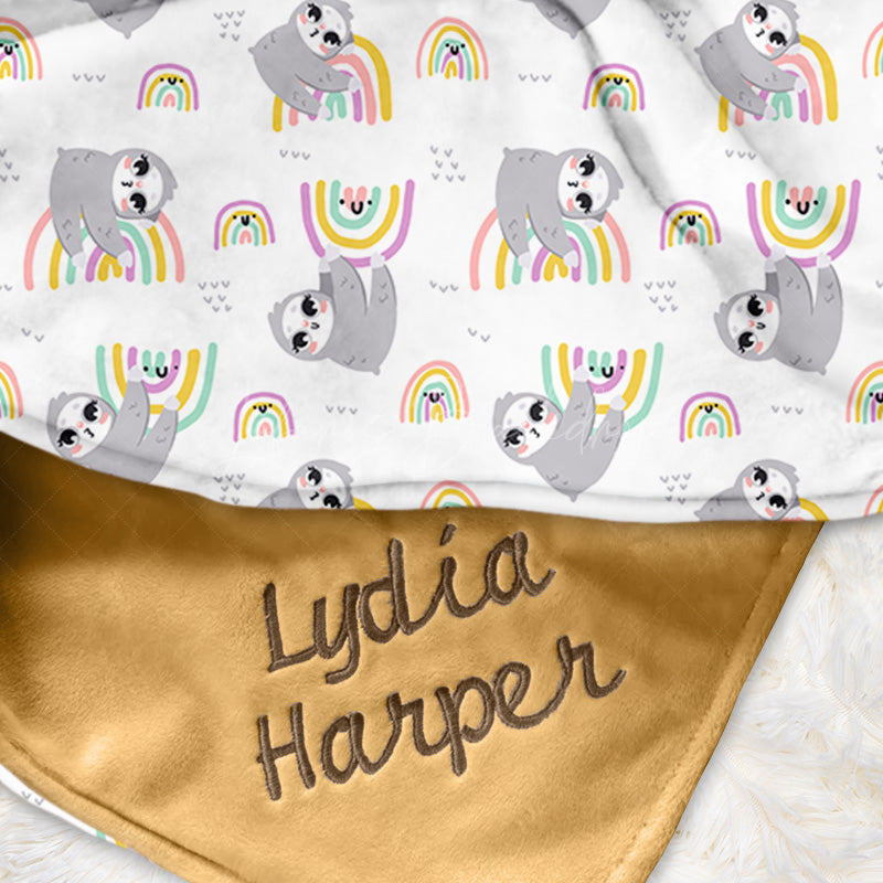 Lofaris Repeated Cute Rainbow Sloth Girl Minky Baby Blanket