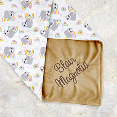 Lofaris Repeated Cute Rainbow Sloth Girl Minky Baby Blanket