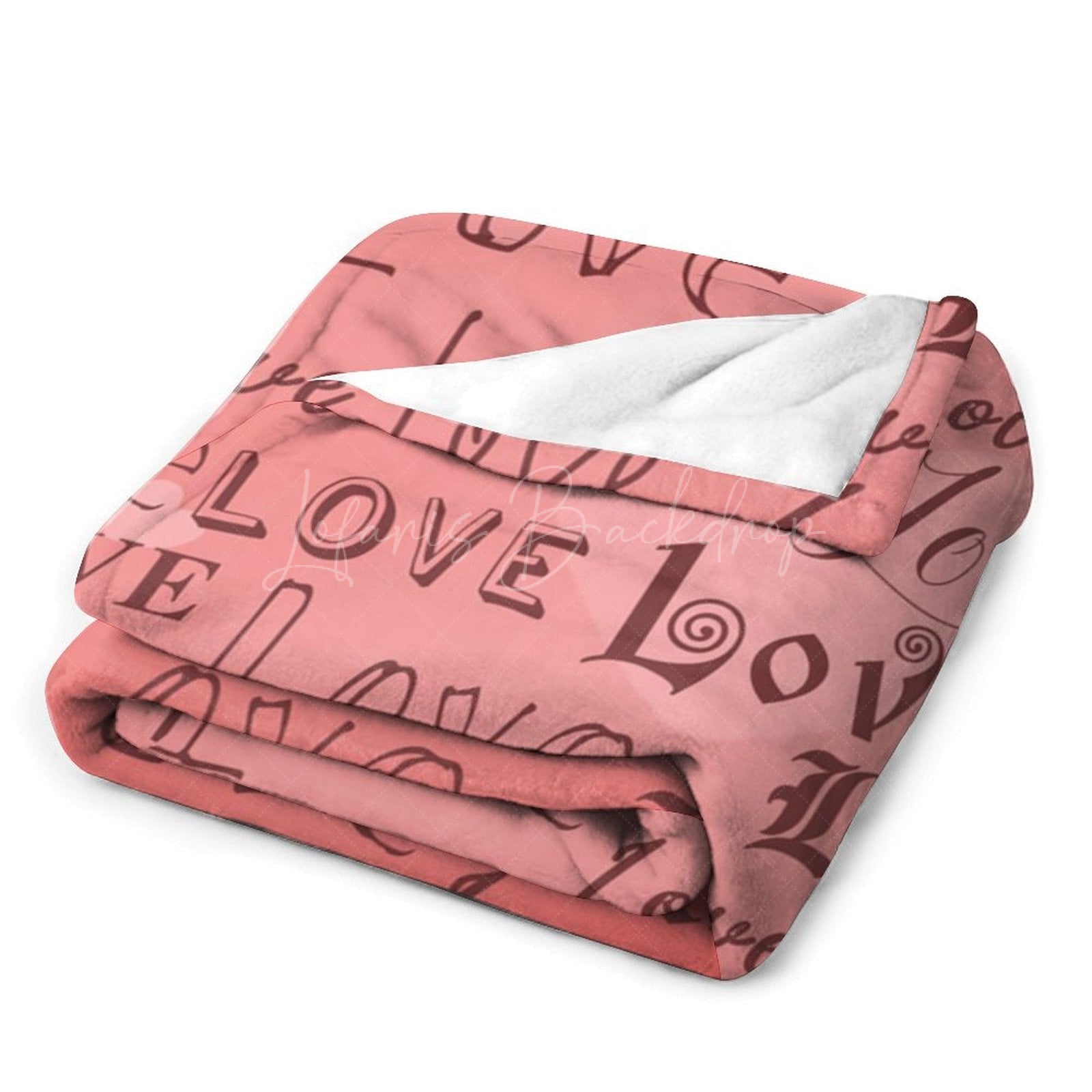 Lofaris Repeated Love Pink Heart Valentines Day Text Blanket