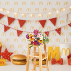 Lofaris Repeated M Wall Burger Shop Cake Smash Photo Backdrop