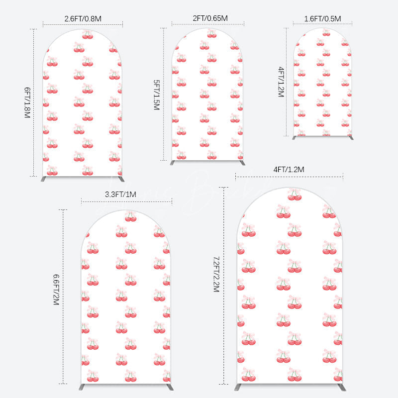 Lofaris Repeated Red Cherry Bow Tie Birthday Arch Backdrop