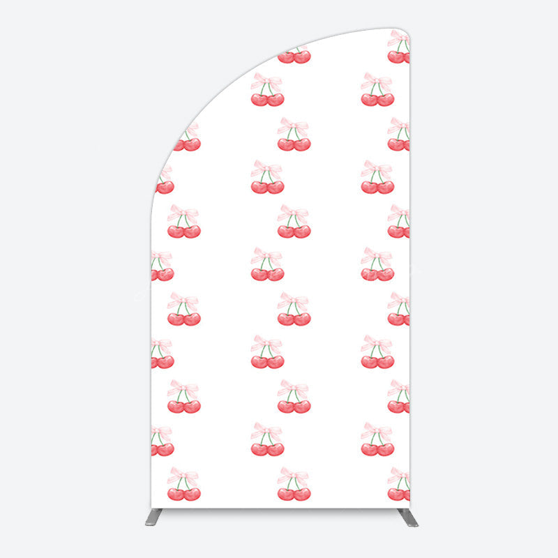Lofaris Repeated Red Cherry Bow Tie Birthday Half Moon Arch Backdrop