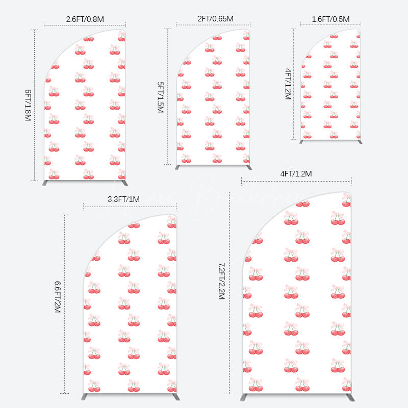 Lofaris Repeated Red Cherry Bow Tie Birthday Half Moon Arch Backdrop