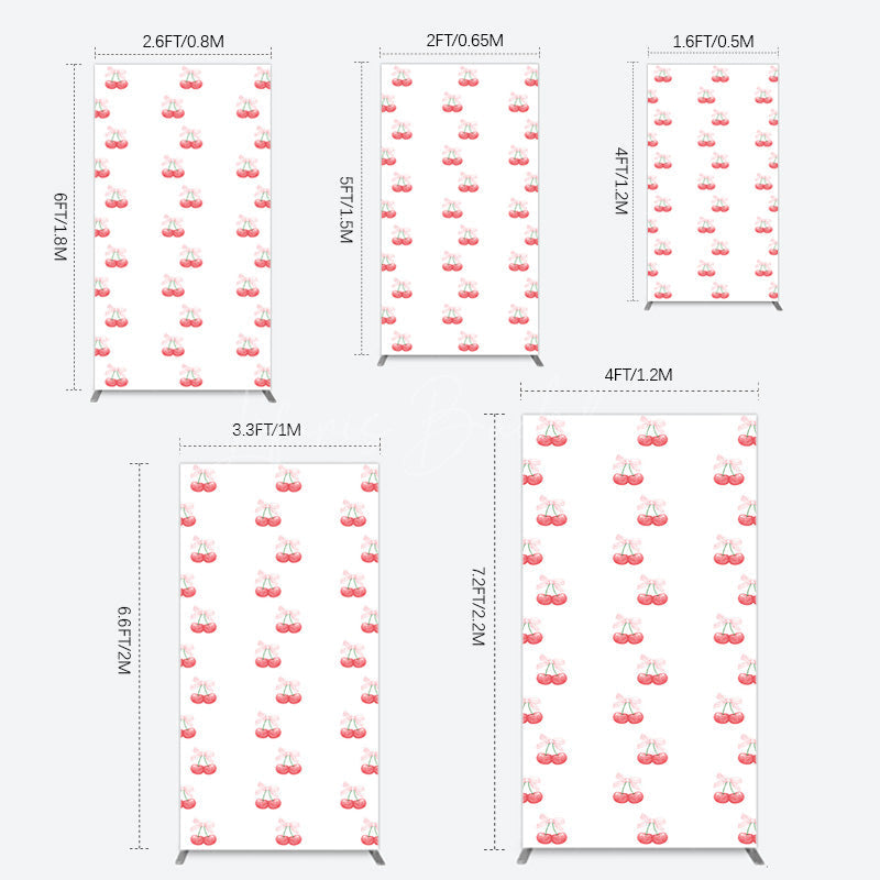 Lofaris Repeated Red Cherry Bow Tie Birthday Rectangle Backdrop