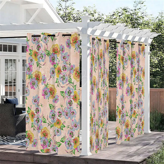 Lofaris Repetitive Flower Waterproof Printed Outdoor Curtains