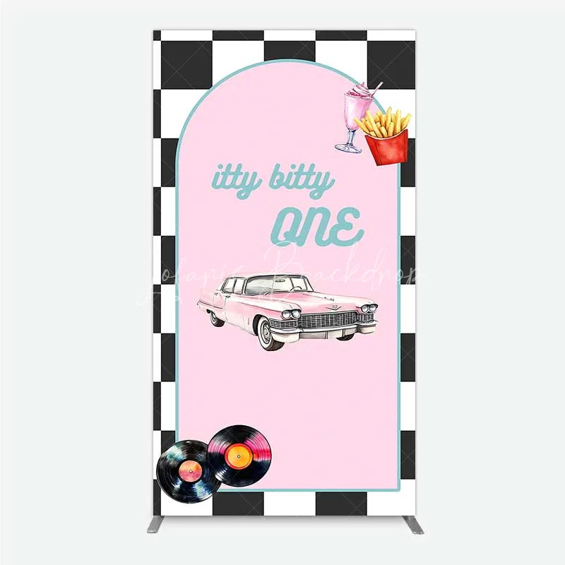 Lofaris Retro 50s Diner Rectangle Backdrop Pink Classic Car and Milkshake 1st Birthday Party Decoration