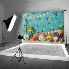 Lofaris Retro 90s Toys and Pattern Photo Backdrop I Love the Birthday Photography Background